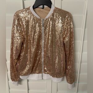 Kancy Kole copper sequin bomber jacket